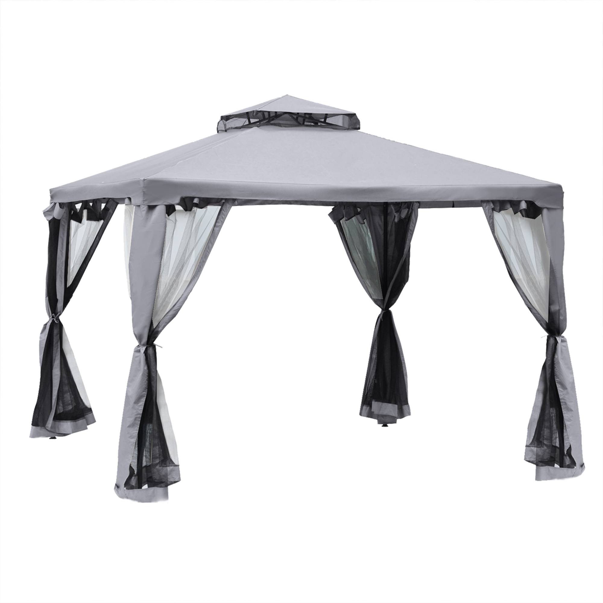 Tente de fête 3x3m gris clair métal et polyester imperméable, 4 murs latéraux pour jardin et événements - Image 1