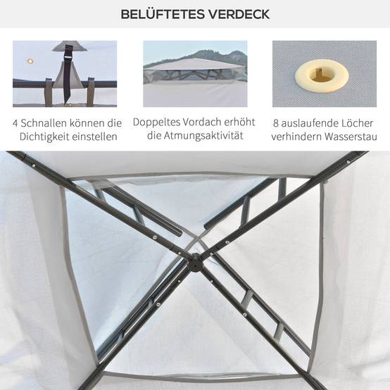 Tente de fête 3x3m gris clair métal et polyester imperméable, 4 murs latéraux pour jardin et événements - Image 5