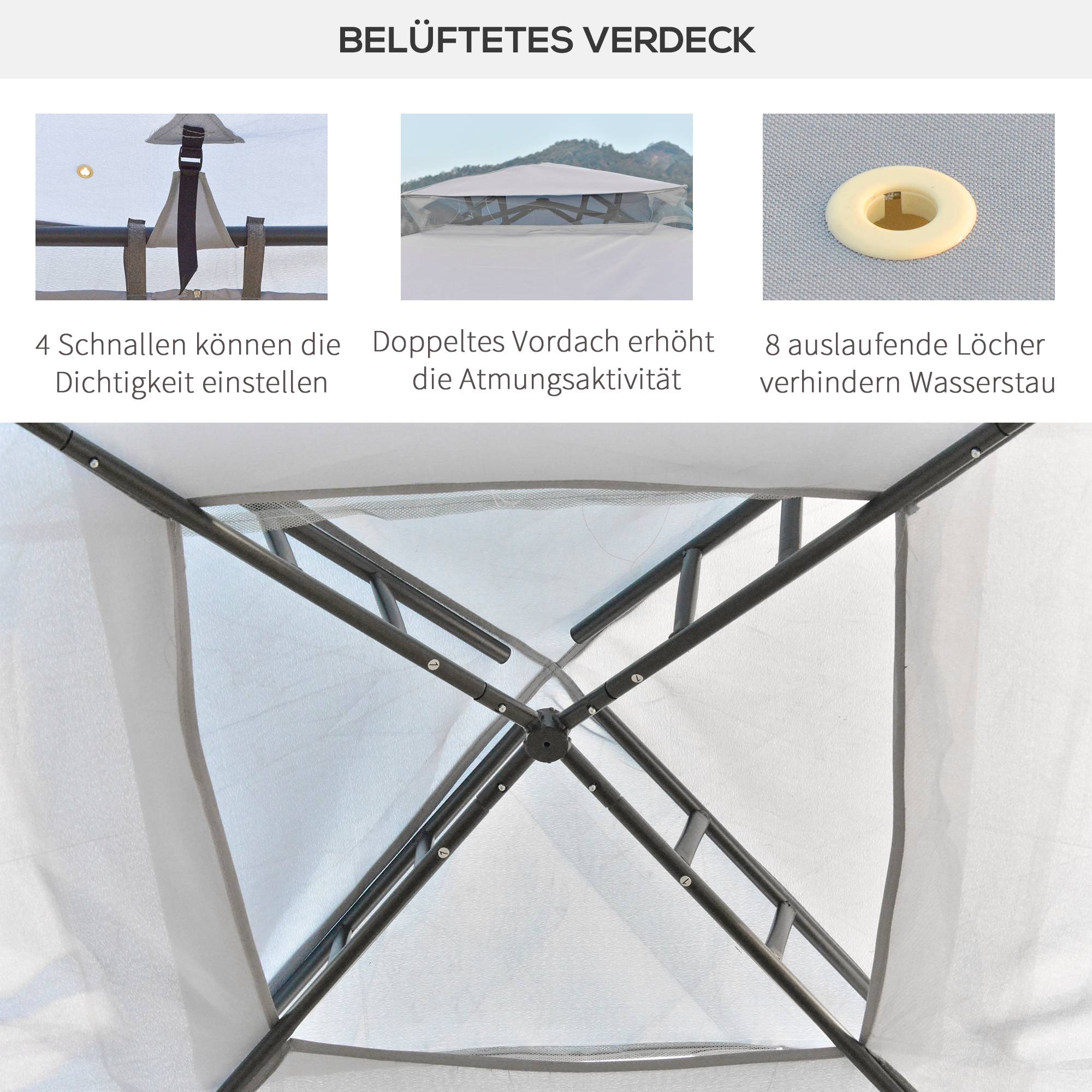 Tente de fête 3x3m gris clair métal et polyester imperméable, 4 murs latéraux pour jardin et événements - Image 5