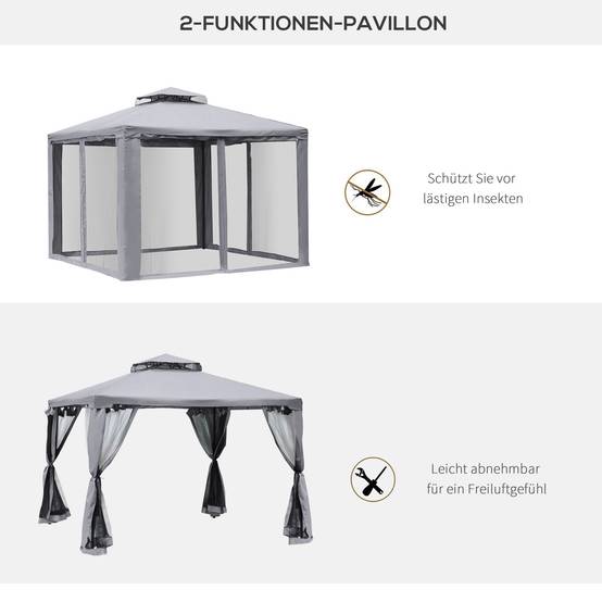 Tente de fête 3x3m gris clair métal et polyester imperméable, 4 murs latéraux pour jardin et événements - Image 4
