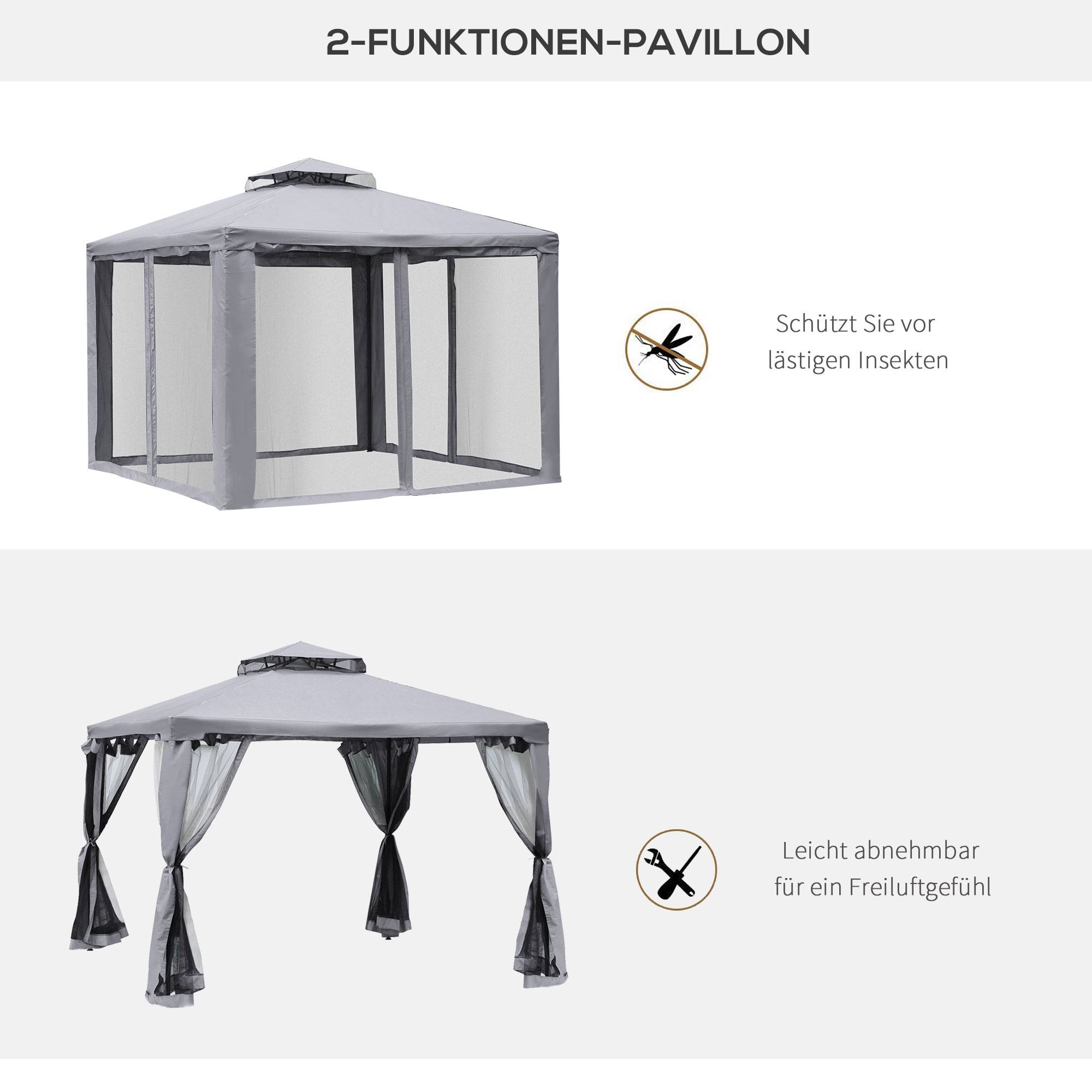 Tente de fête 3x3m gris clair métal et polyester imperméable, 4 murs latéraux pour jardin et événements - Image 4
