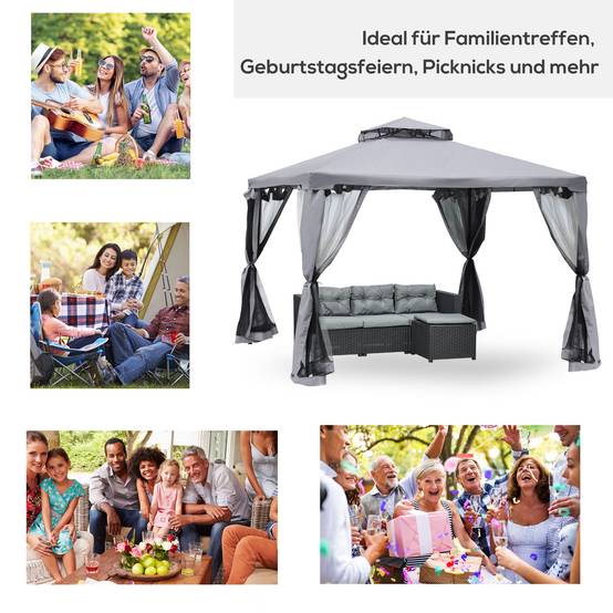 Tente de fête 3x3m gris clair métal et polyester imperméable, 4 murs latéraux pour jardin et événements - Image 6