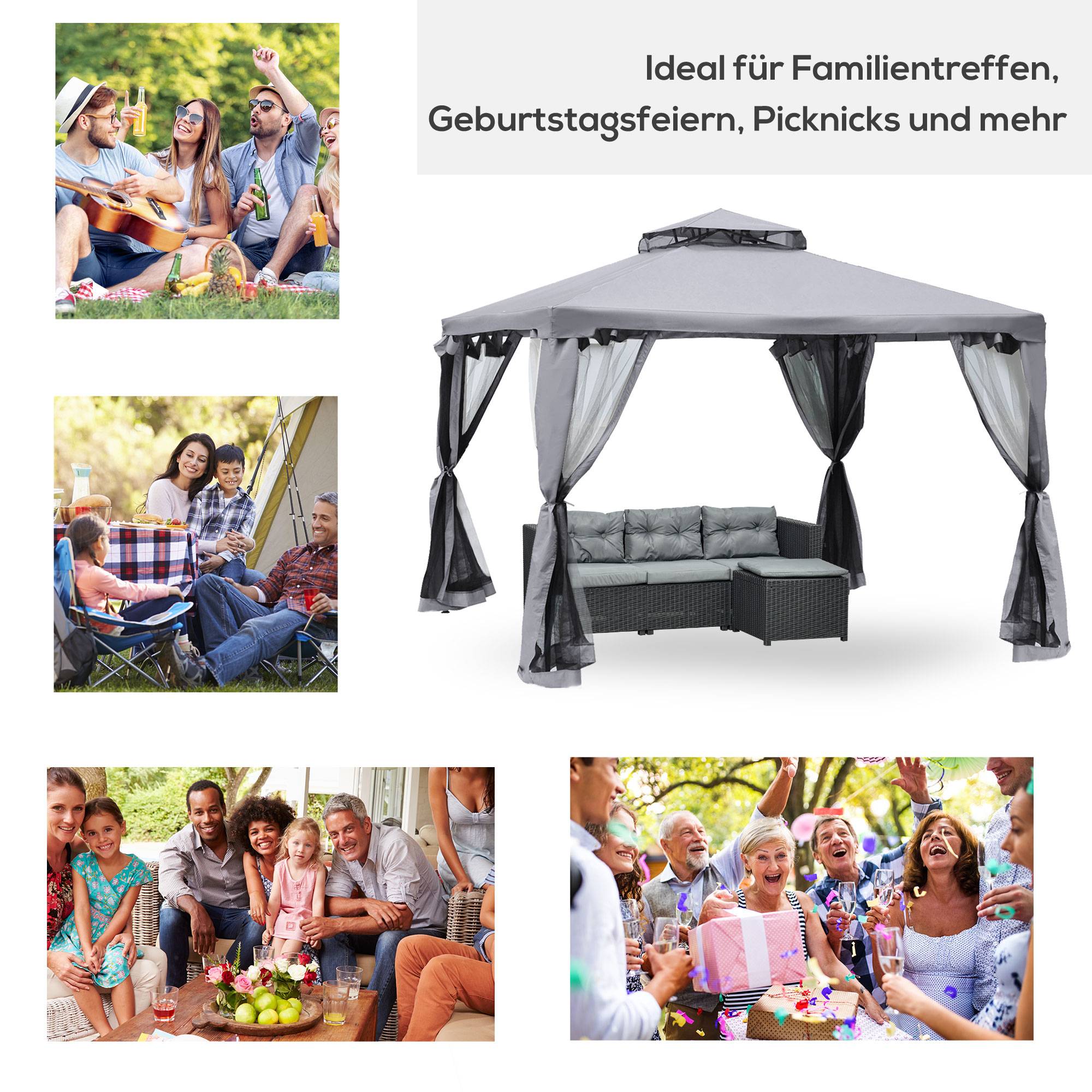 Tente de fête 3x3m gris clair métal et polyester imperméable, 4 murs latéraux pour jardin et événements - Image 6