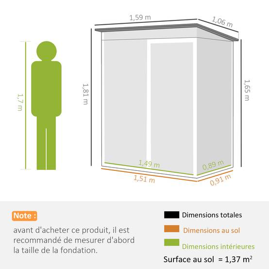 Abri de jardin en métal 1,37 m², cabane de jardin, 2 paires de gants, porte coulissante, 159x106x181cm, gris foncé - Image 5