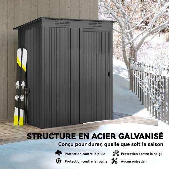 Abri de jardin en métal 1,37 m², cabane de jardin, 2 paires de gants, porte coulissante, 159x106x181cm, gris foncé - Image 7