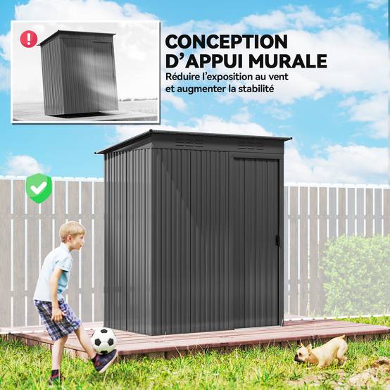 Abri de jardin en métal 1,37 m², cabane de jardin, 2 paires de gants, porte coulissante, 159x106x181cm, gris foncé - Image 8