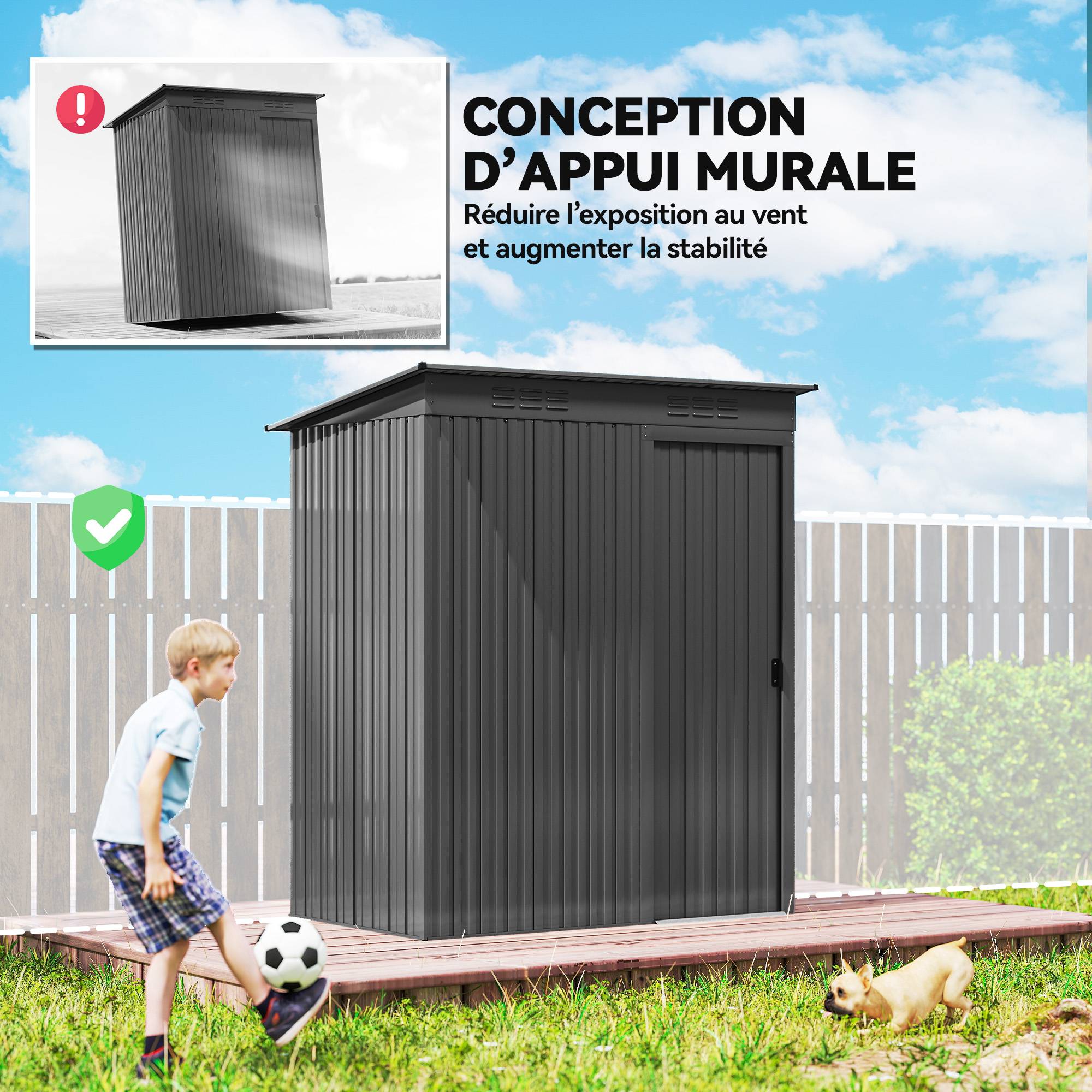 Abri de jardin en métal 1,37 m², cabane de jardin, 2 paires de gants, porte coulissante, 159x106x181cm, gris foncé - Image 8