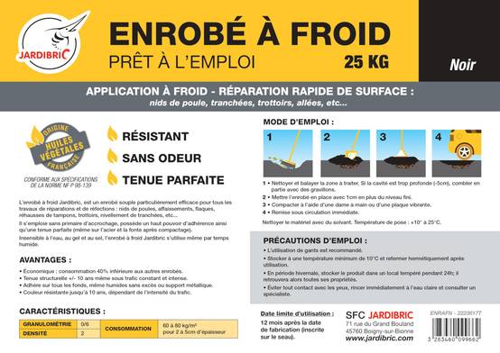 Jardibric - Jardibric - Enrobé à Froid 25 kg - Bitume Noir Prêt à l’Emploi - Réparation Nid de Poule et Trous - Conforme NF P 98-139 - Image 2