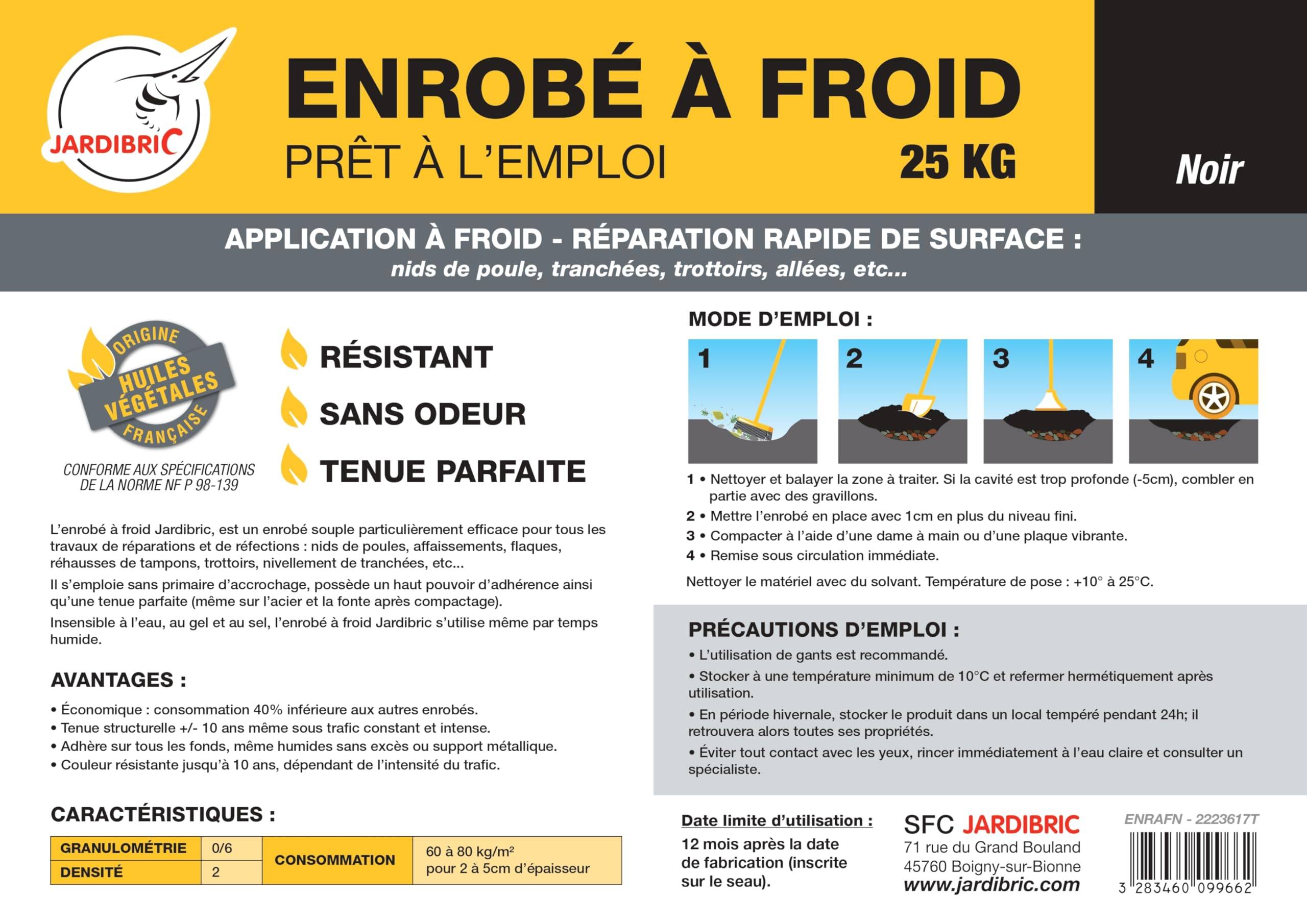 Jardibric - Jardibric - Enrobé à Froid 25 kg - Bitume Noir Prêt à l’Emploi - Réparation Nid de Poule et Trous - Conforme NF P 98-139 - Image 2