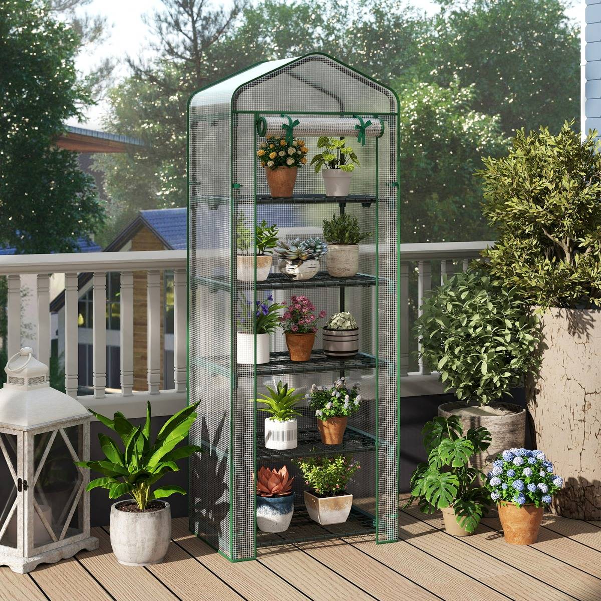 Mini Serre Portable 0.33m² pour Culture de Plantes avec 5 Étagères Housse en PE Porte Enroulable Blanc MAISON CHIC - Image 3