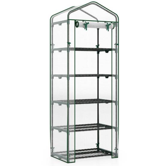 Mini Serre Portable 0.33m² pour Culture de Plantes avec 5 Étagères Housse en PE Porte Enroulable Blanc MAISON CHIC - Image 1