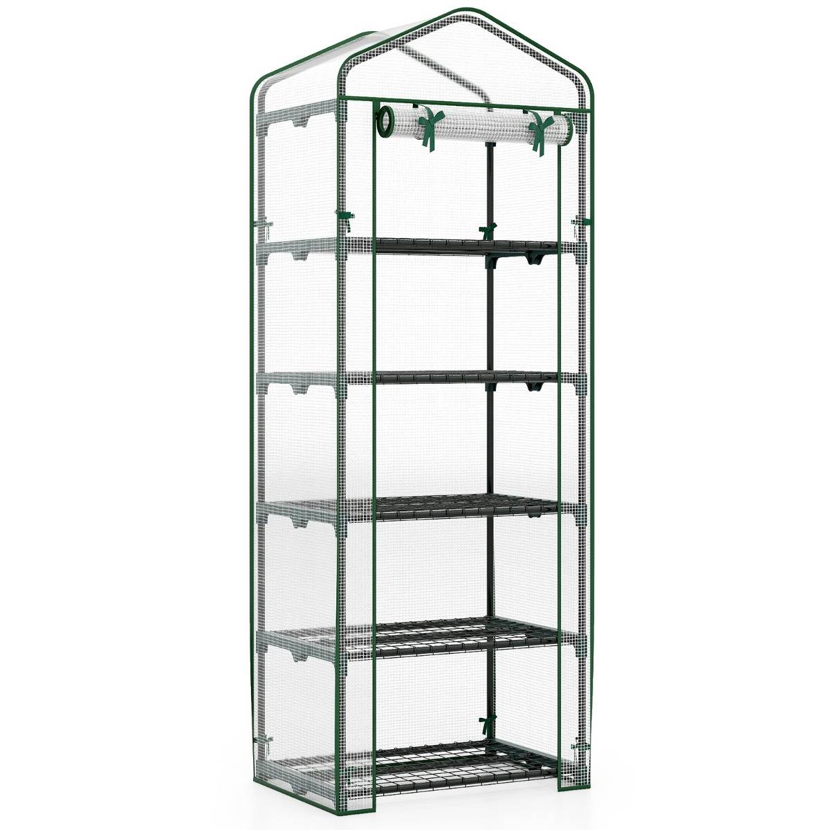 Mini Serre Portable 0.33m² pour Culture de Plantes avec 5 Étagères Housse en PE Porte Enroulable Blanc MAISON CHIC - Image 1