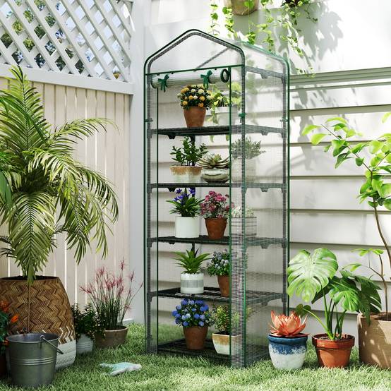 Mini Serre Portable 0.33m² pour Culture de Plantes avec 5 Étagères Housse en PE Porte Enroulable Blanc MAISON CHIC - Image 2