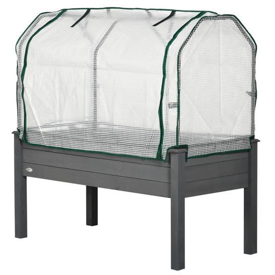 Carré potager serre sur pieds Bois pour extérieur Grande capacité 104L avec bâche 121cm gris - ComfortXL Outdoor Living - Image 2