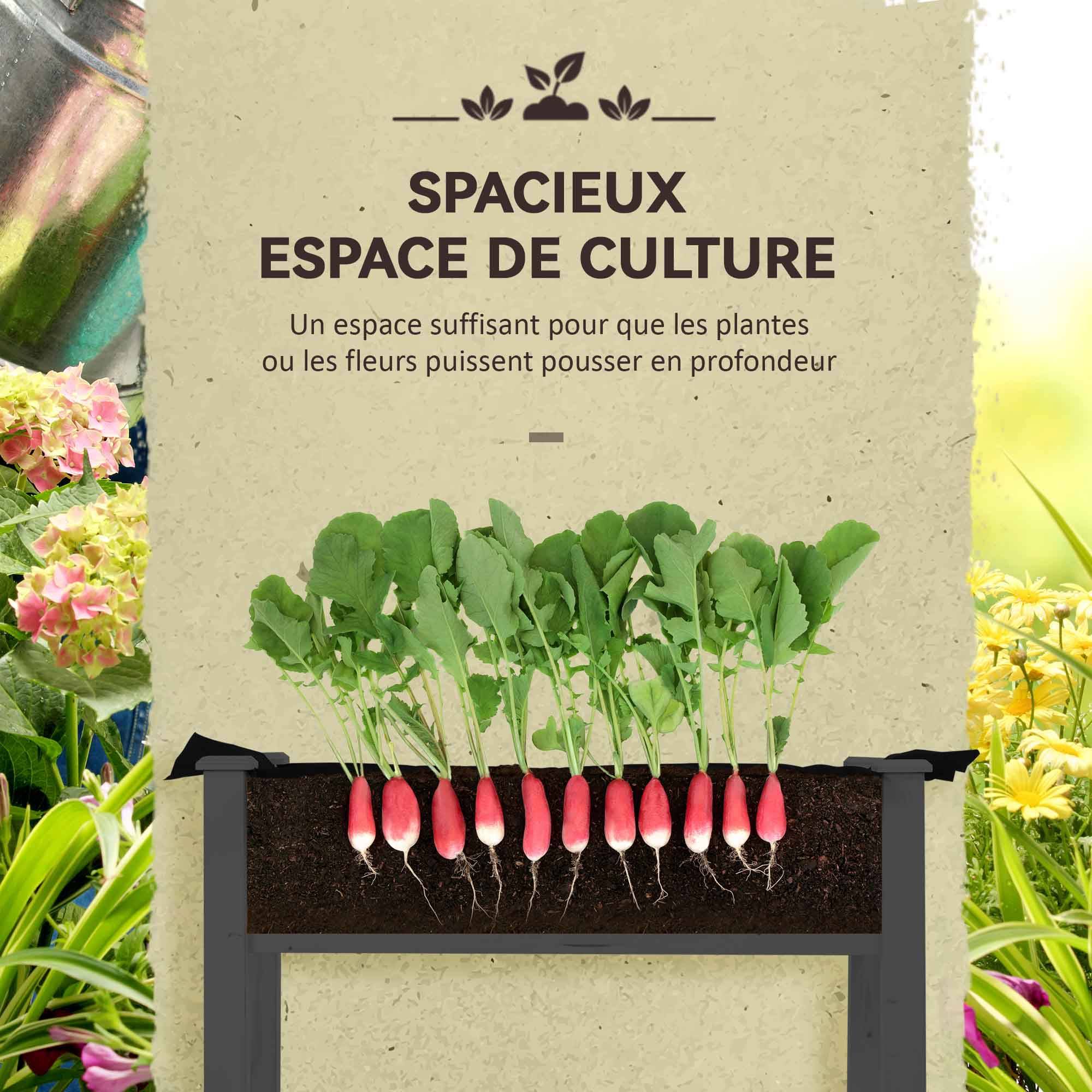 Carré potager serre sur pieds Bois pour extérieur Grande capacité 104L avec bâche 121cm gris - ComfortXL Outdoor Living - Image 9
