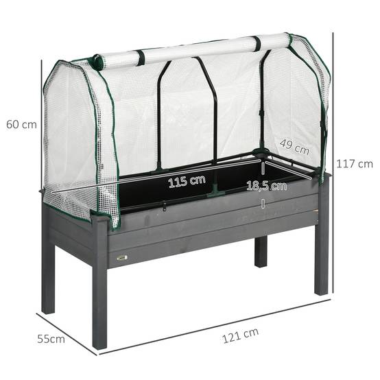 Carré potager serre sur pieds Bois pour extérieur Grande capacité 104L avec bâche 121cm gris - ComfortXL Outdoor Living - Image 5