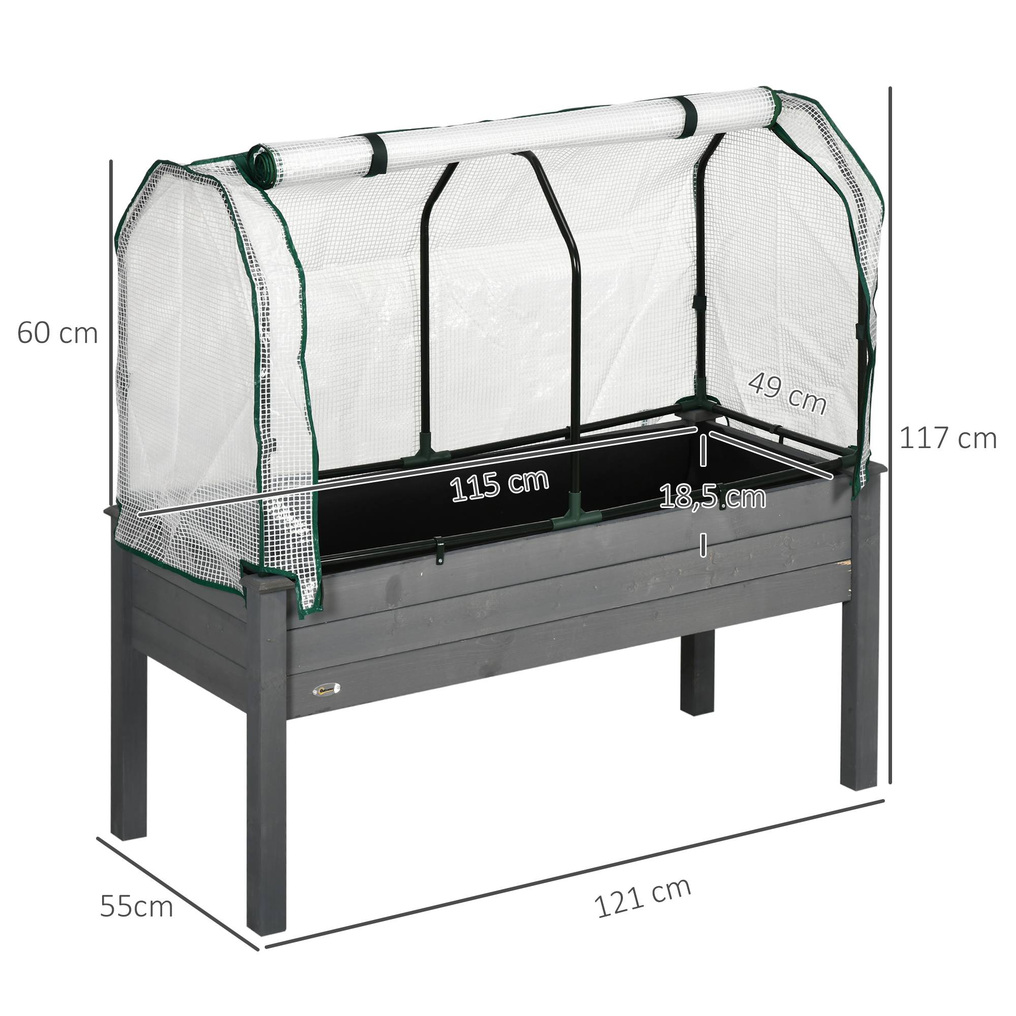 Carré potager serre sur pieds Bois pour extérieur Grande capacité 104L avec bâche 121cm gris - ComfortXL Outdoor Living - Image 5