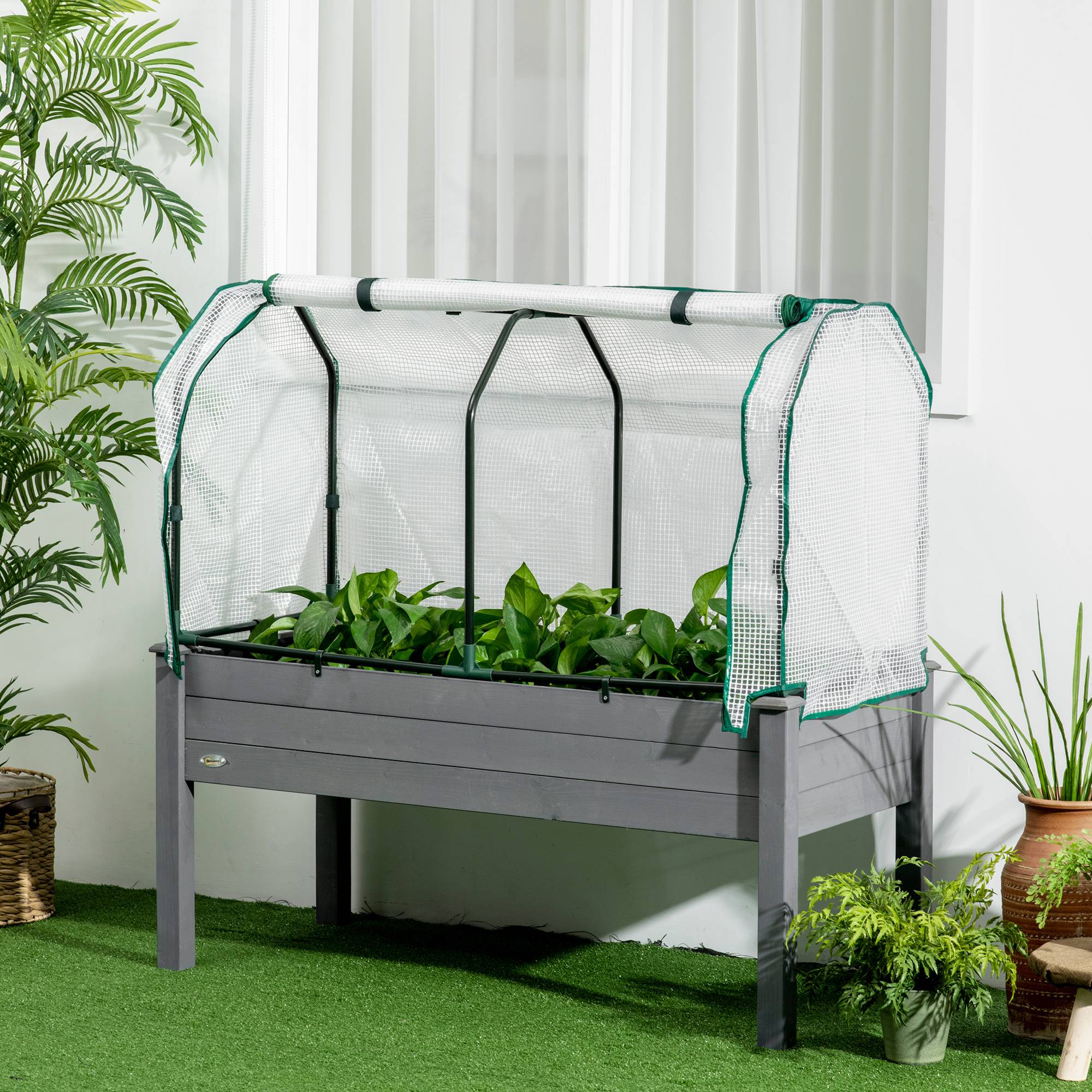 Carré potager serre sur pieds Bois pour extérieur Grande capacité 104L avec bâche 121cm gris - ComfortXL Outdoor Living - Image 4