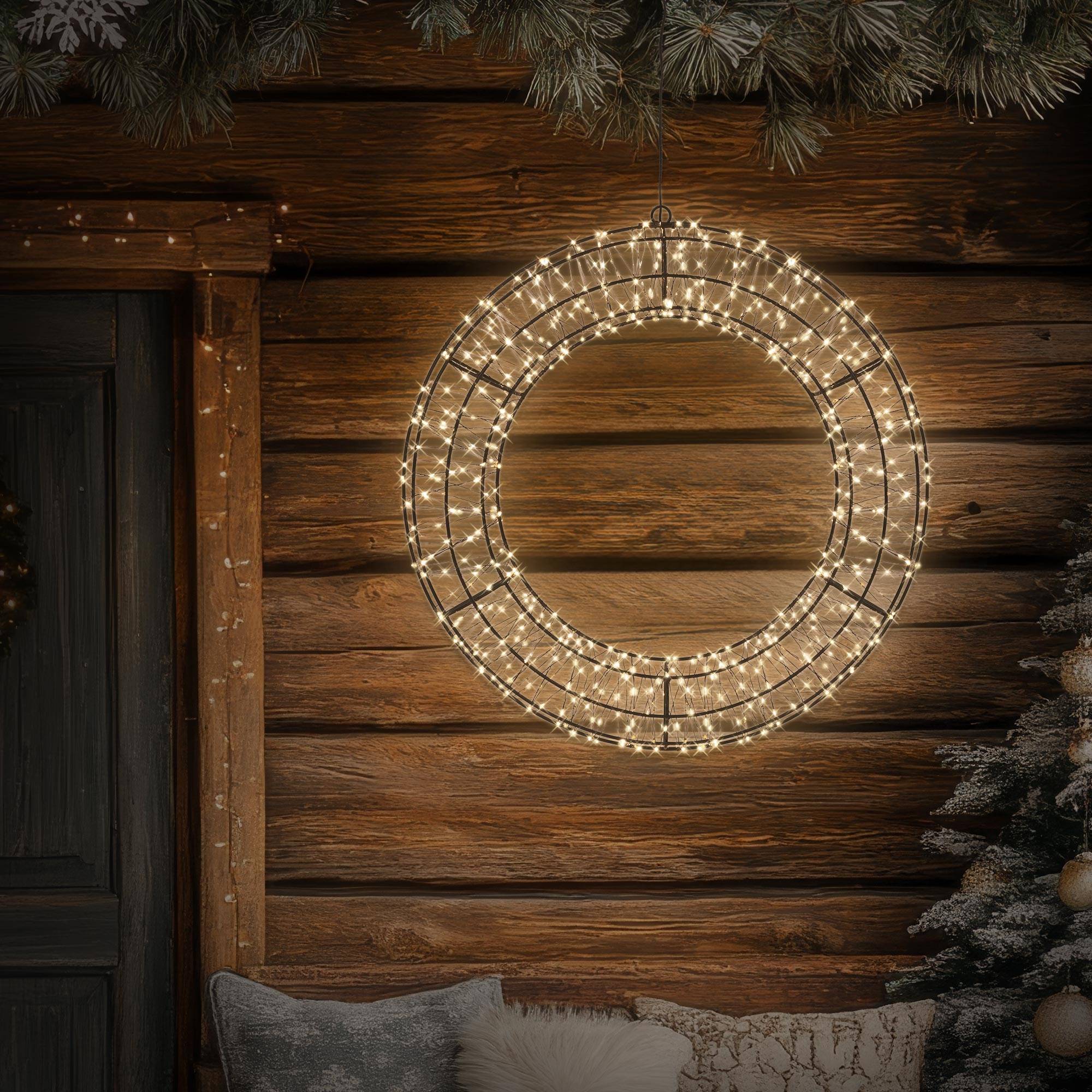Ecd-Germany - Couronne de Noël lumineuse LED Ø 50 cm décoration suspendue, anneau lumineux en métal, 720 LED blanc chaud, minuterie, íntérieur et extérieur, IP44 - Image 9