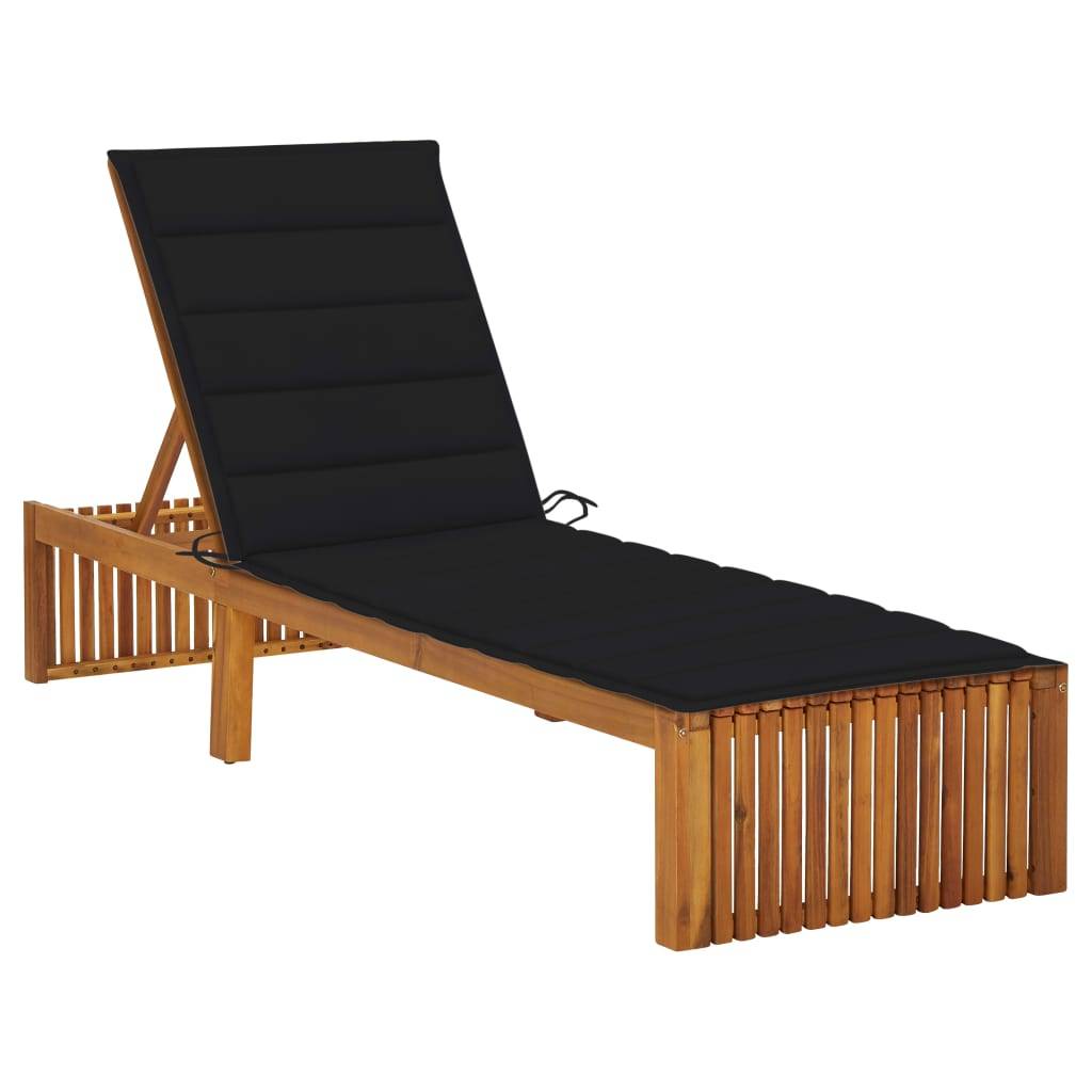 Helloshop26 - Transat chaise longue bain de soleil lit de jardin terrasse meuble d'extérieur avec coussin bois d'acacia solide - Image 1