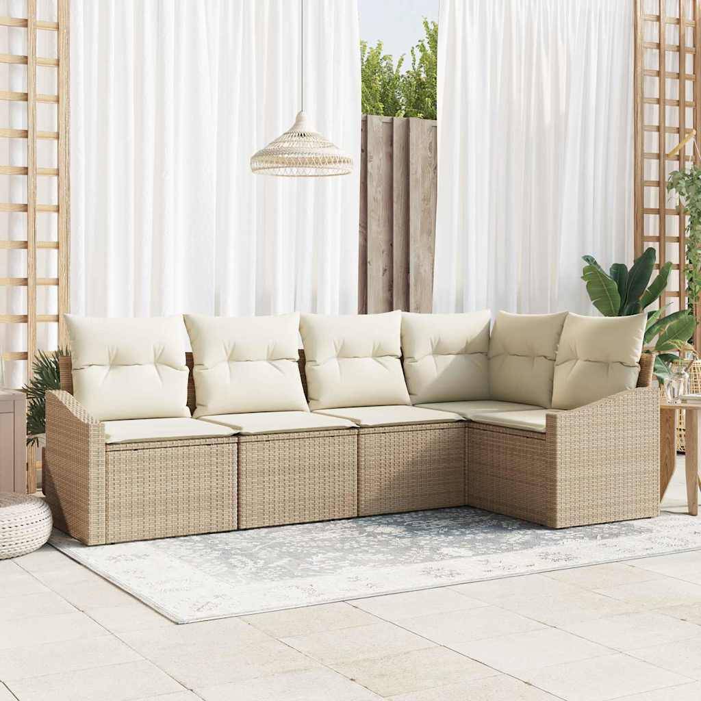 Vidaxl - Ensemble de Canapés avec coussin 5 pcs Beige polyrotin vidaXL 3346721 - Image 1