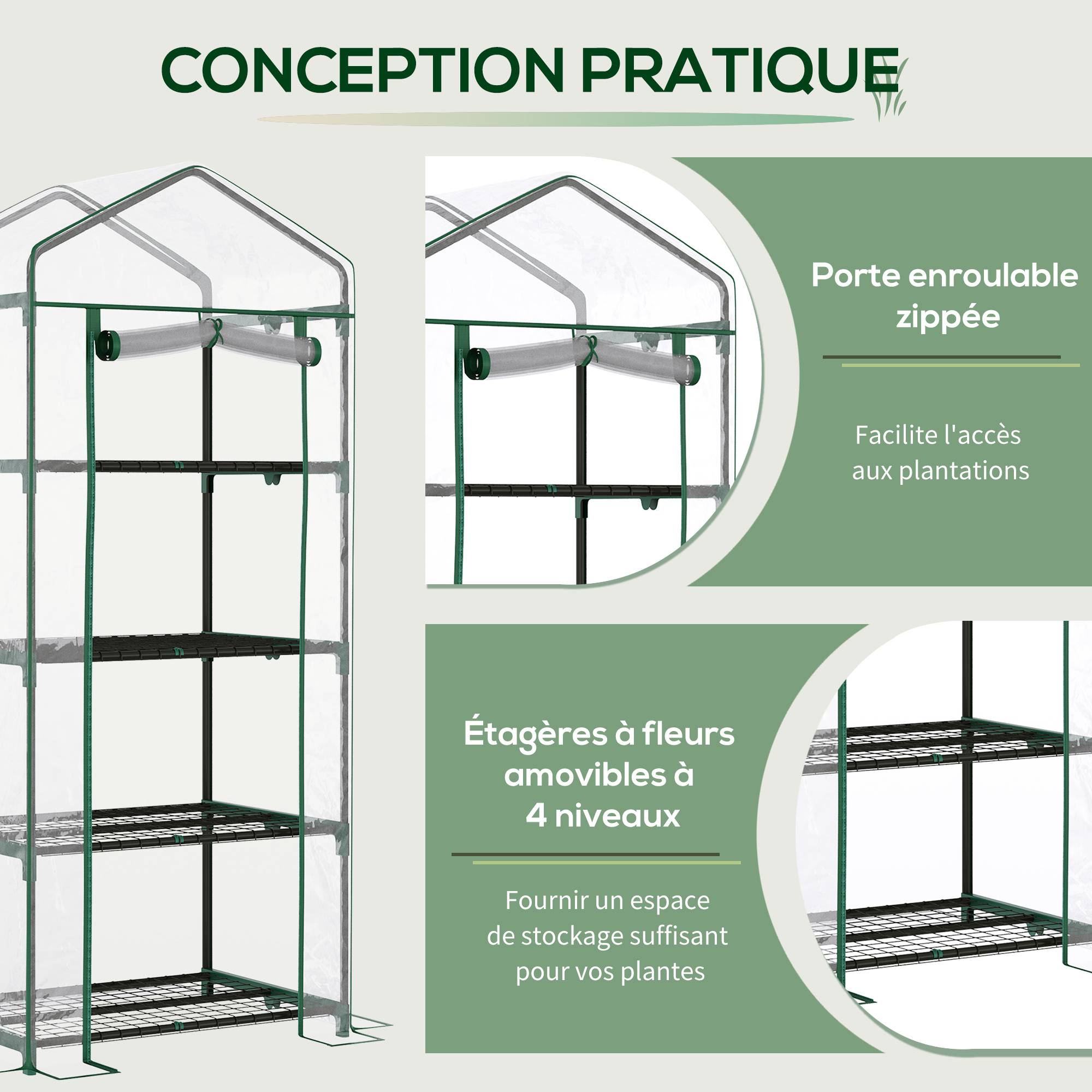 ComfortXL - Serre de balcon 4 niveaux acier 70 x 50 x 160 cm transparente pour plantes avec étagères - ComfortXL Outdoor Living - Image 7