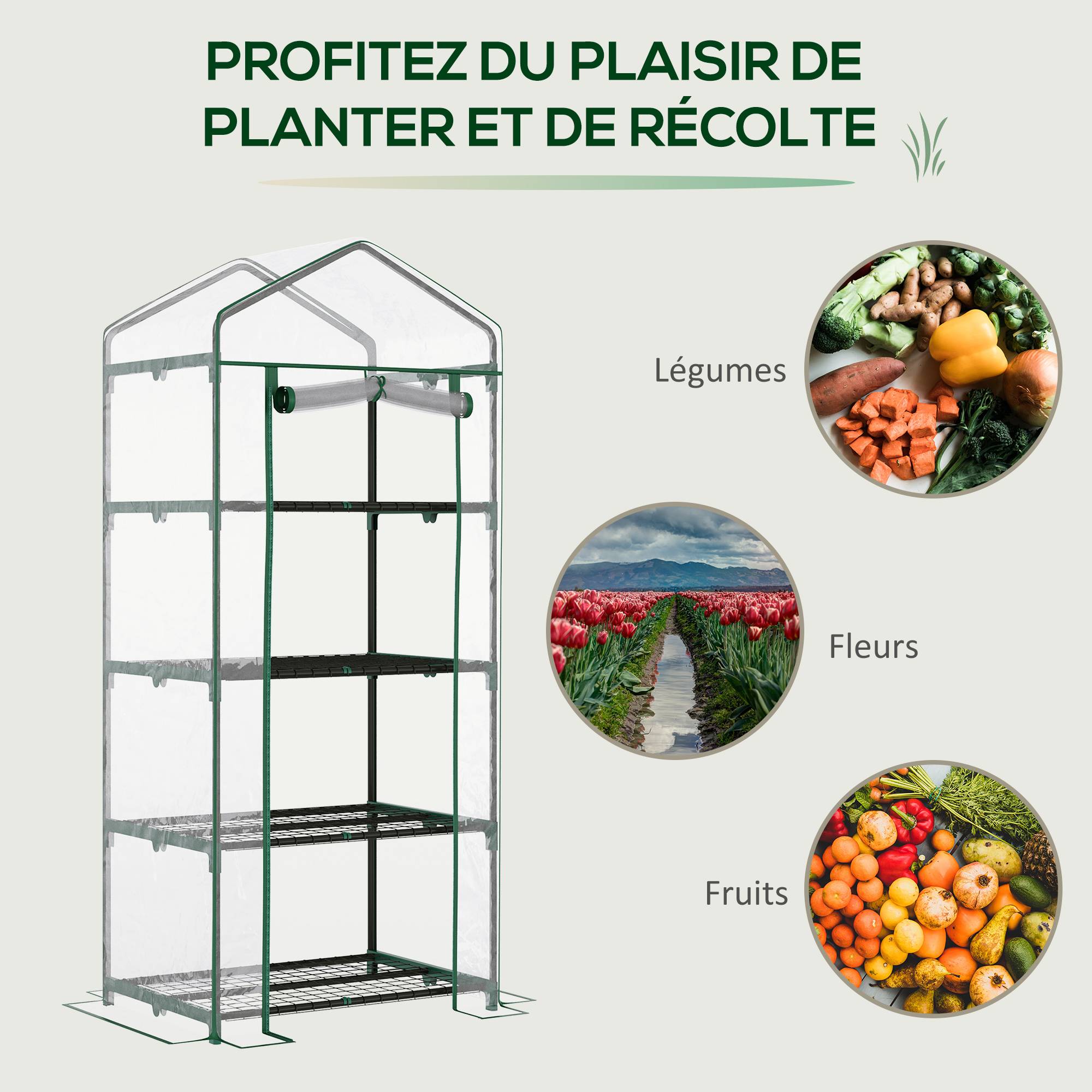 ComfortXL - Serre de balcon 4 niveaux acier 70 x 50 x 160 cm transparente pour plantes avec étagères - ComfortXL Outdoor Living - Image 8
