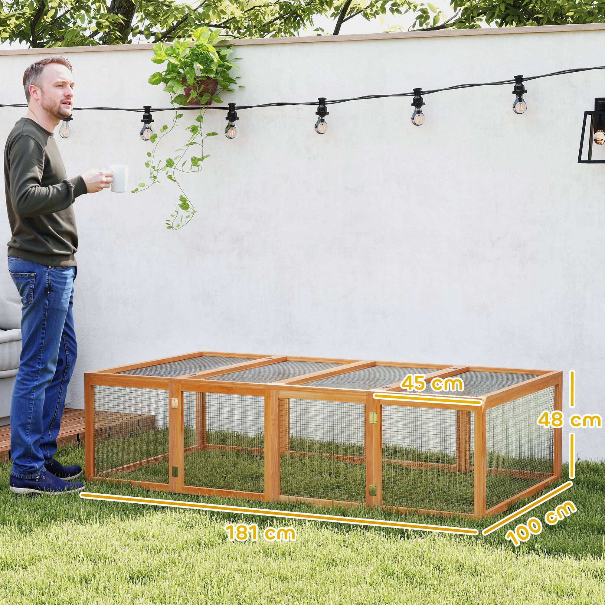Sans Marque - Clapier cage lapins ext/int 2 portes supérieures 181x100x48 cm pin massif - Image 5