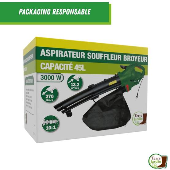 Sans Marque - Souffleur de feuilles filaire 3000W - aspirateur, broyeur - 270Kmh - 45L - TERRE JARDIN - Image 6