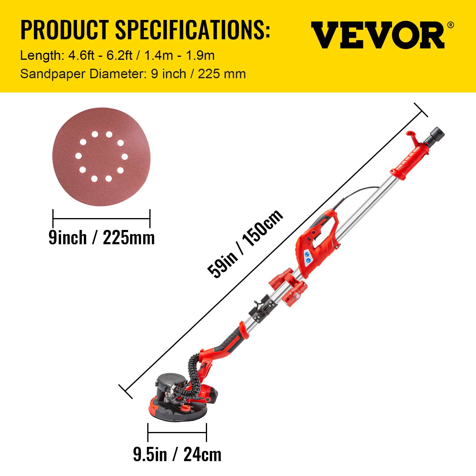 Vevor - VEVOR Ponceuse orbitale filaire 850W, excentrique à lampes LED doubles, pour meulage/ponçage pro. - Image 7