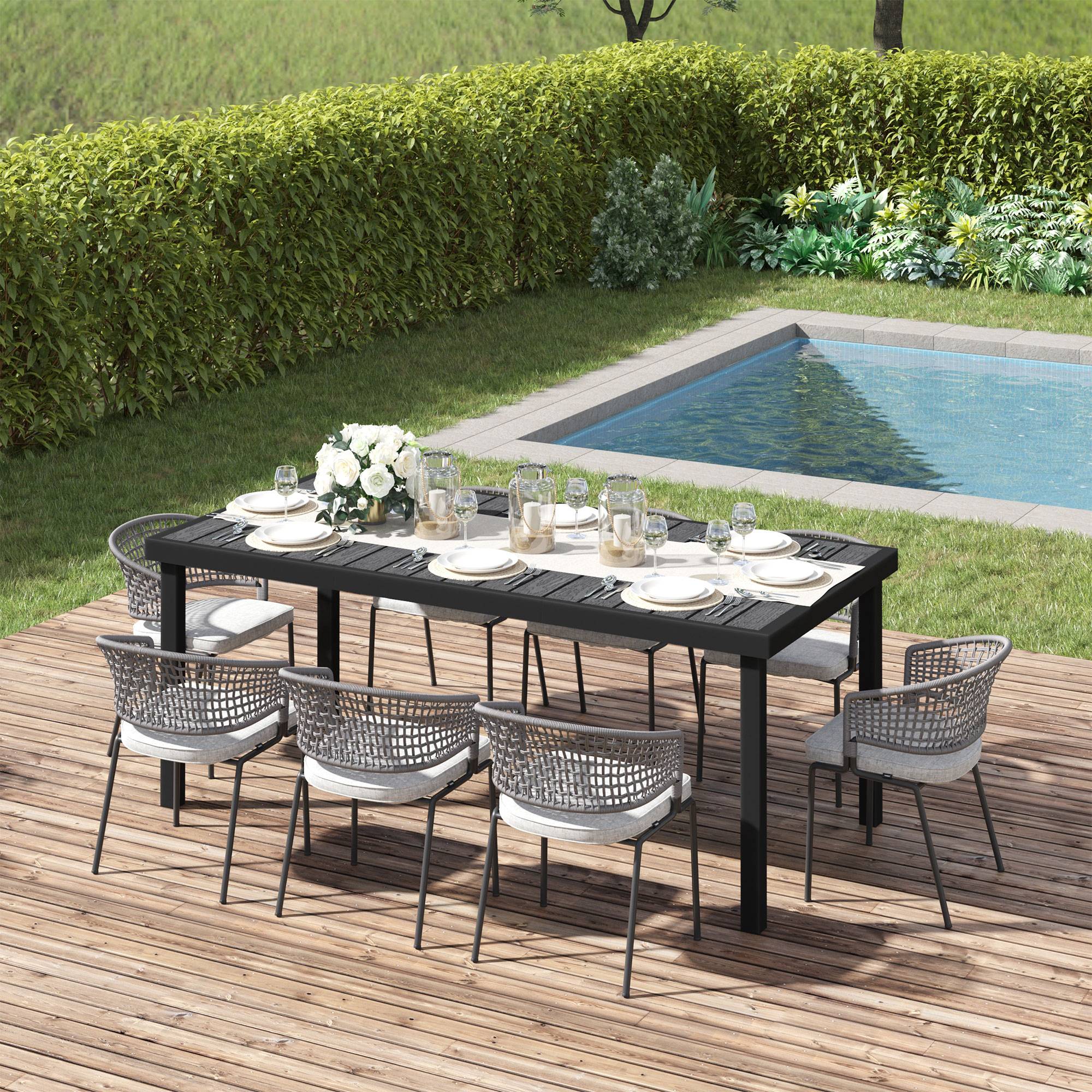 Table à manger de jardin pour 8 personnes, table de jardine en aluminium, pour patio, terrasse, 190 x 90 x 74 - Image 4