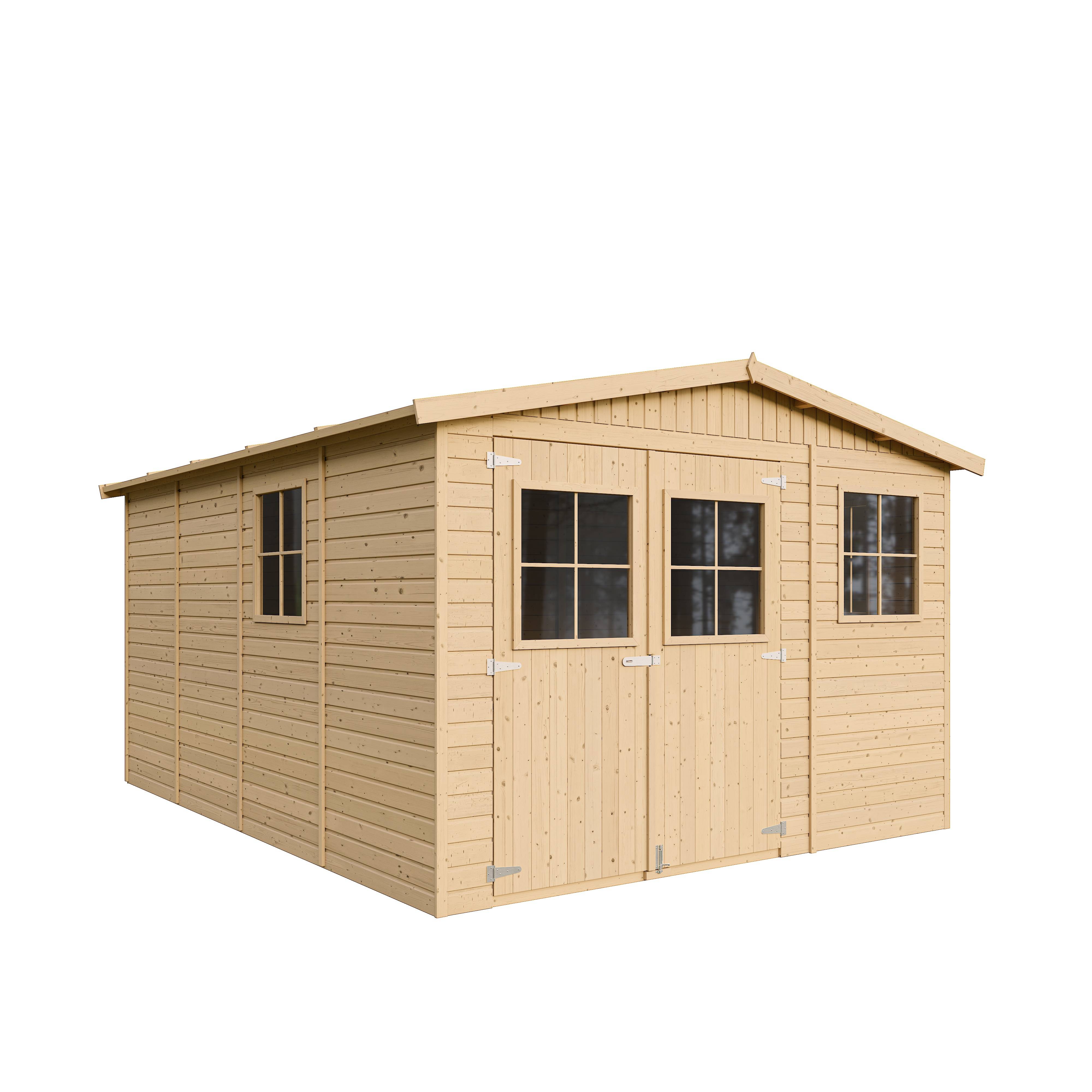 Timbela - Abri de Jardin en Bois Naturel H226x324x416 cm/12 m² - Stockage extérieur avec fenêtres - 17 mm d’épaisseur - Timbela M336 - Image 2