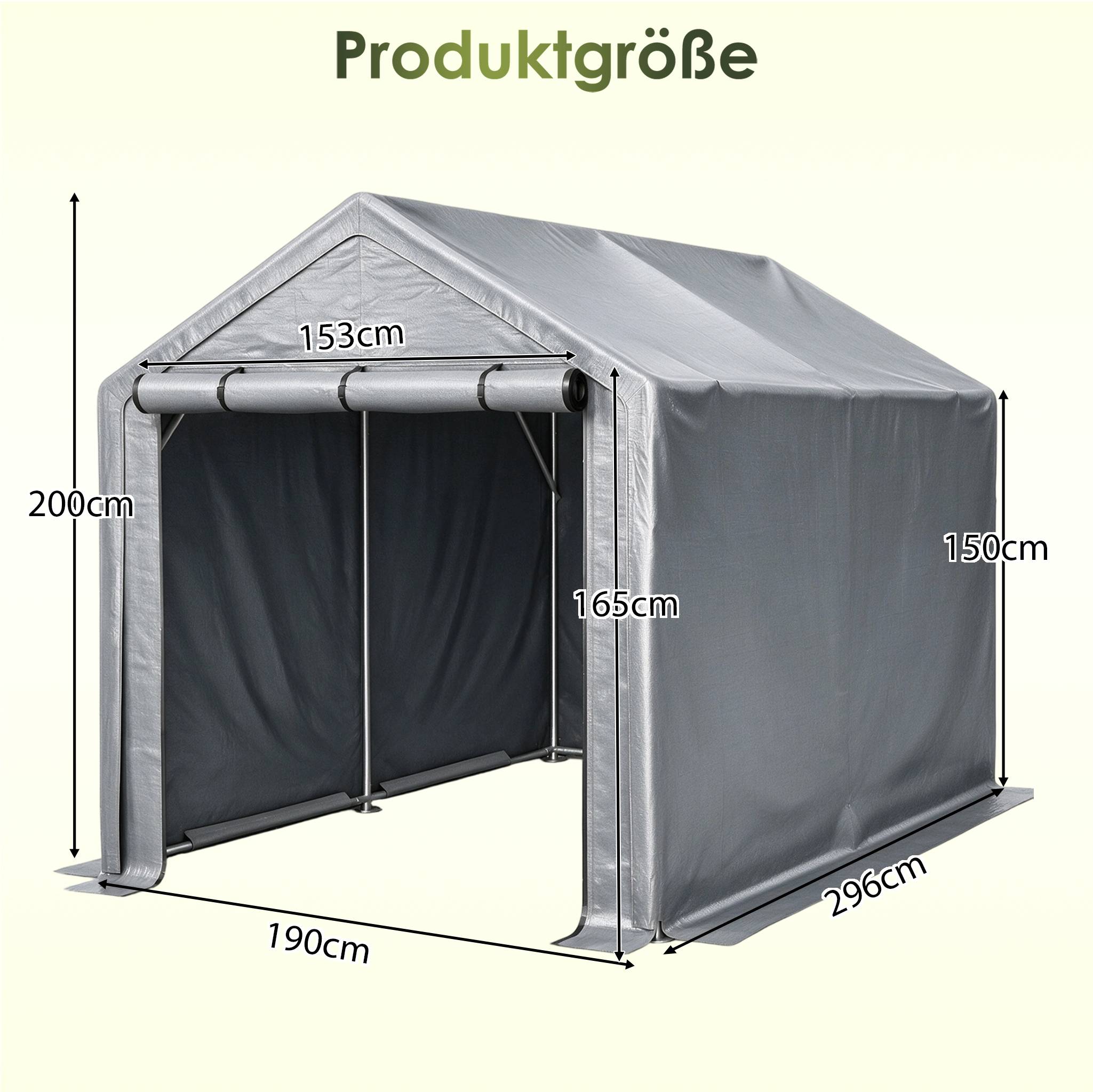Abri multifonction gris foncé 296×190×200cm, garage à vélos, abri de jardin, tente à outils et tente de stockage - Image 2