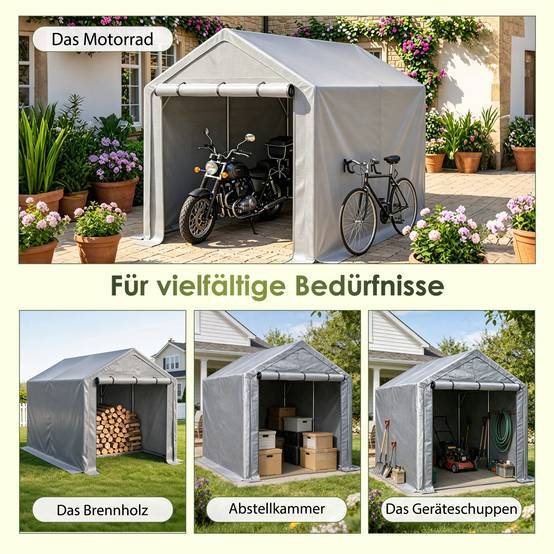 Abri multifonction gris foncé 296×190×200cm, garage à vélos, abri de jardin, tente à outils et tente de stockage - Image 5