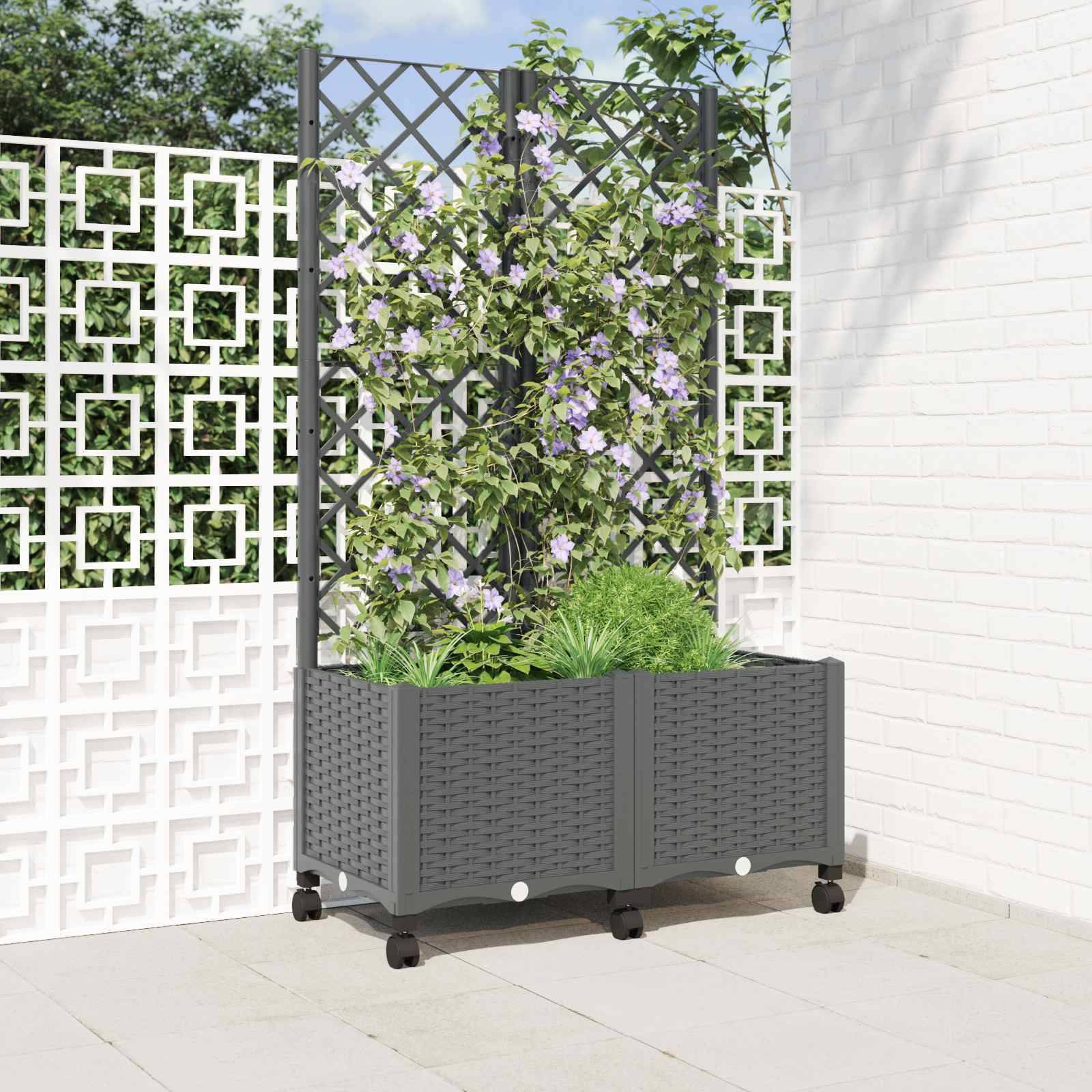 ComfortXL - Bac à plantes treillis polypropylène jardin balcon tuteur vignes tomates 80x40cm Gris clair - ComfortXL Outdoor Living - Image 1