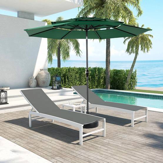 Parasol aluminium 10ft 3 étages à inclinaison automatique, parasol extérieur pour table, terrasse et piscine, vert foncé (socle non fourni) - Image 1