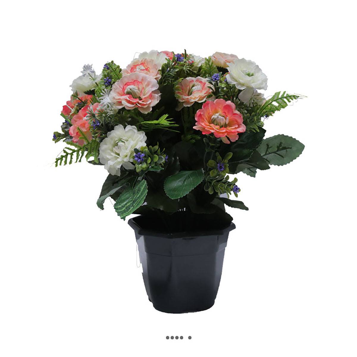 Artificielles - Pot fleurs artificielles pour le cimetière renoncules fleurettes H 36 cm D 30 cm Rose saumon - couleur: Rose saumon - Image 1
