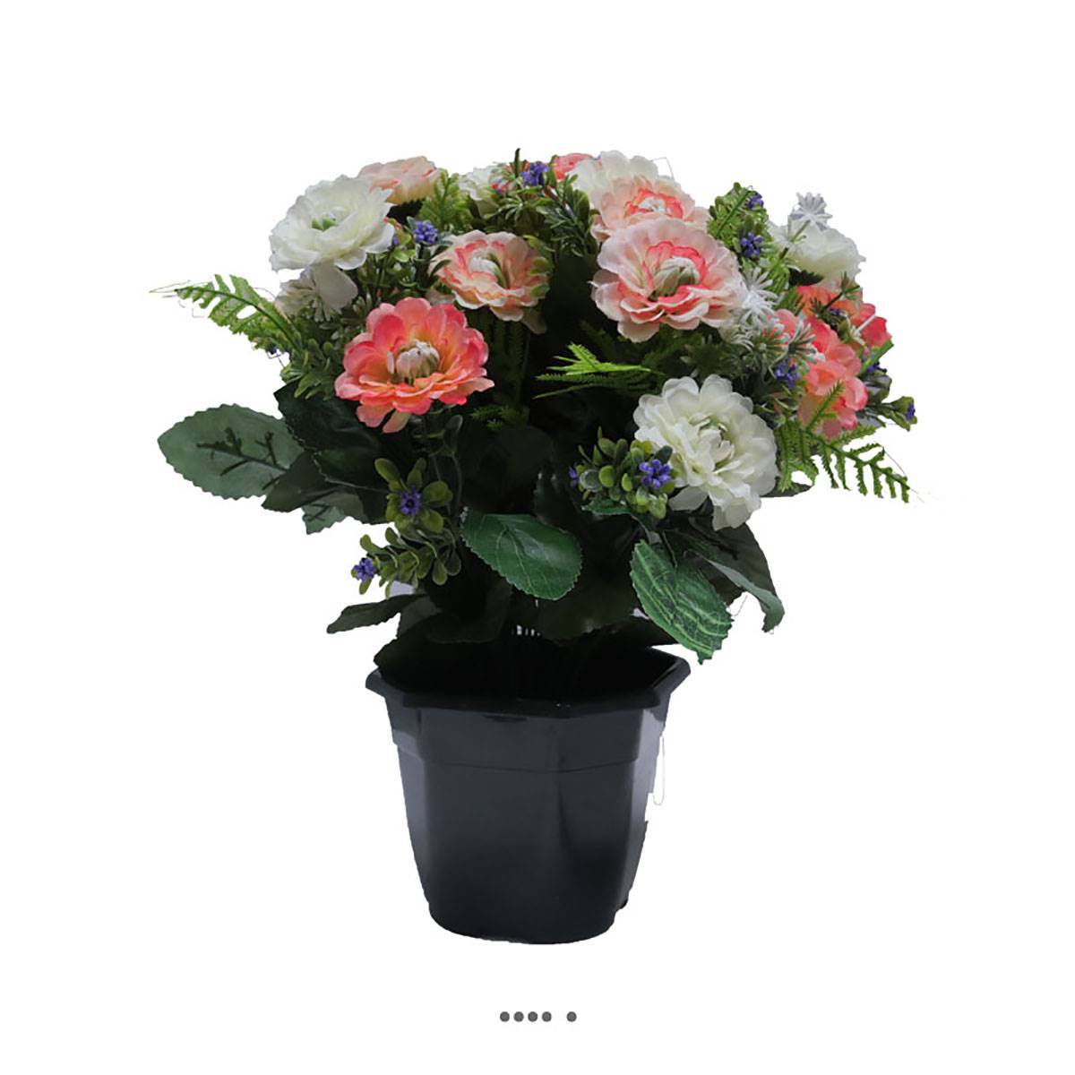 Artificielles - Pot fleurs artificielles pour le cimetière renoncules fleurettes H 36 cm D 30 cm Rose saumon - couleur: Rose saumon - Image 2