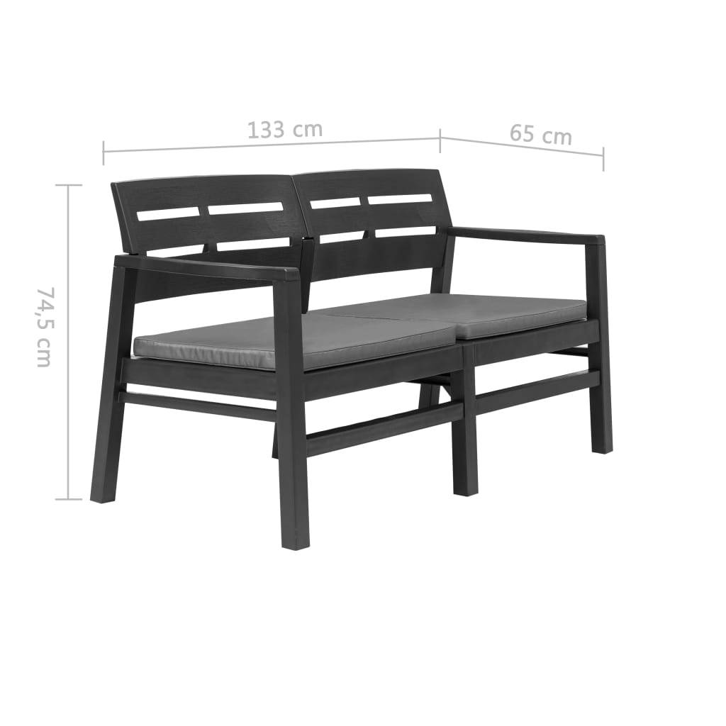 Vidaxl - Banc de jardin à 2 places coussins 133 cm Plastique Anthracite vidaXL 45623 - Image 3