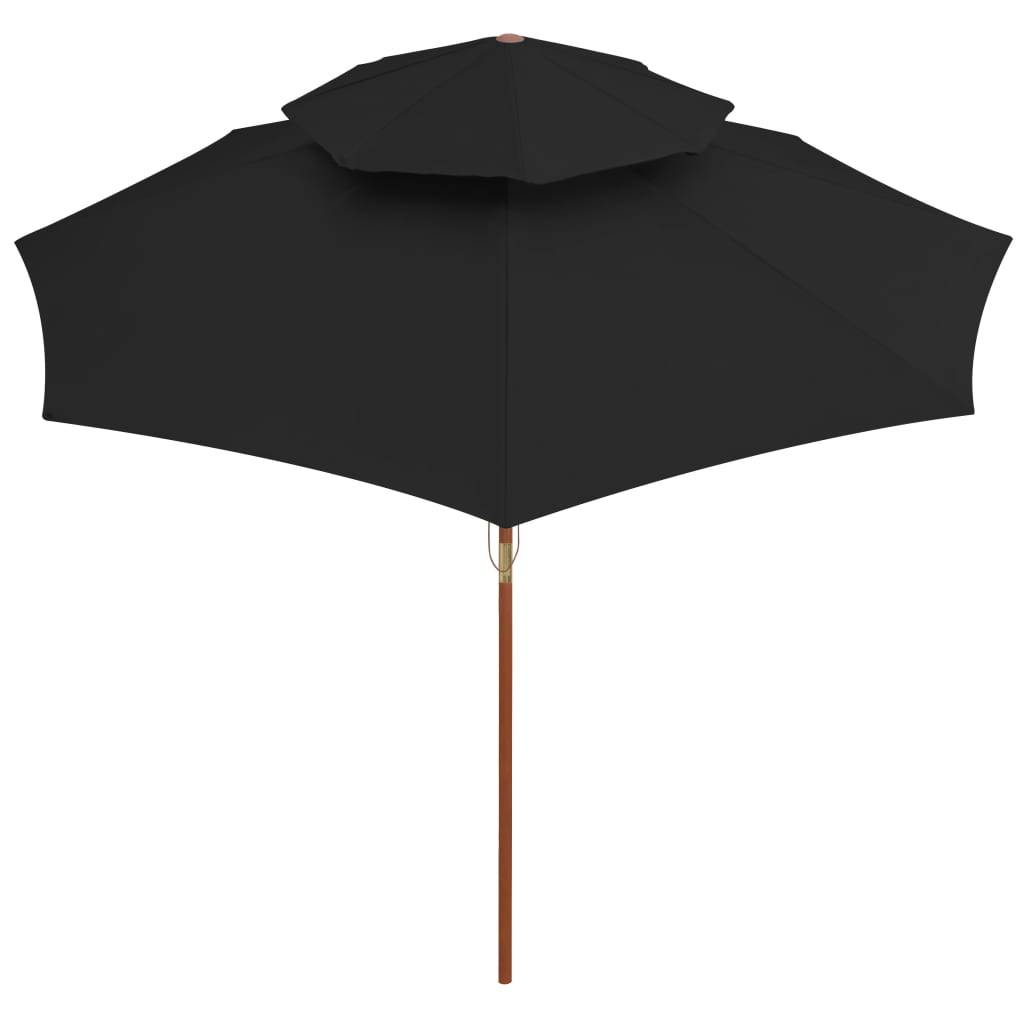 Helloshop26 - Parasol double avec mât en bois 270 cm noir - Image 3