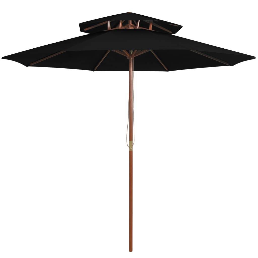 Helloshop26 - Parasol double avec mât en bois 270 cm noir - Image 1