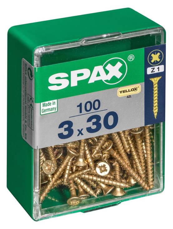 Spax - Lot de 100 vis acier tête fraisée pozidriv SPAX, Diam.3 mm x L.30 mm - Image 1