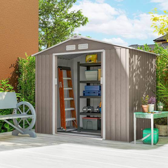 Remise de jardin 2,42 m² 213x130x185 cm 2 portes coulissantes toit incliné 4 fenêtres effet bois - Image 10