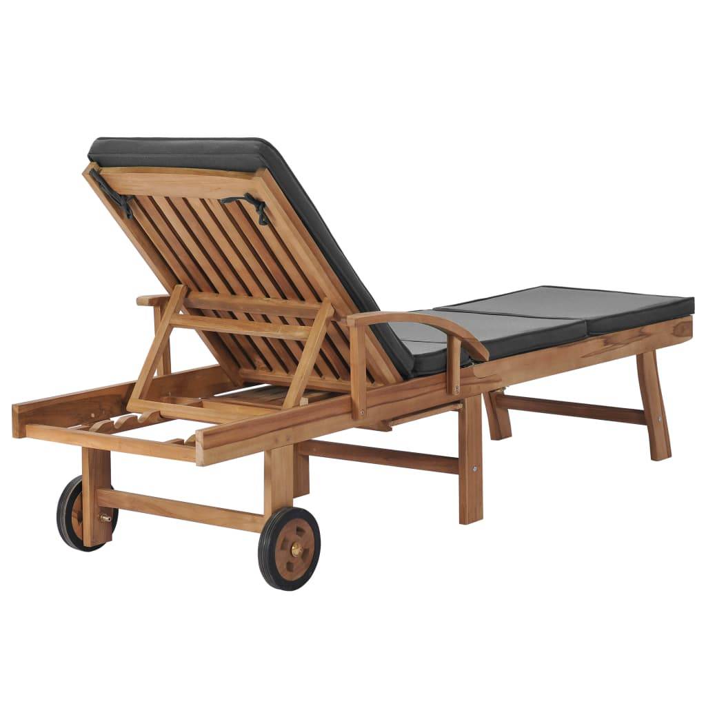 Helloshop26 - Lot de deux chaises longues 195 cm et coussins bois de teck solide gris foncé - Image 5