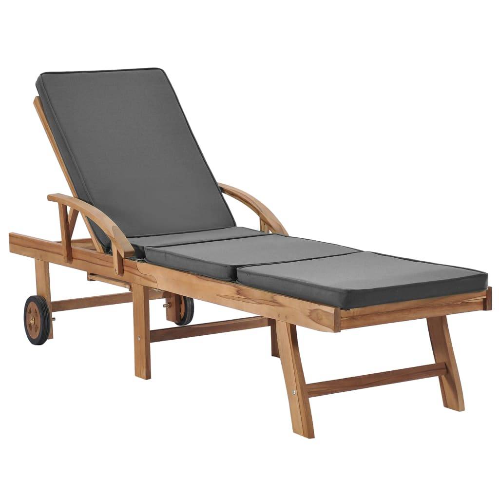 Helloshop26 - Lot de deux chaises longues 195 cm et coussins bois de teck solide gris foncé - Image 2