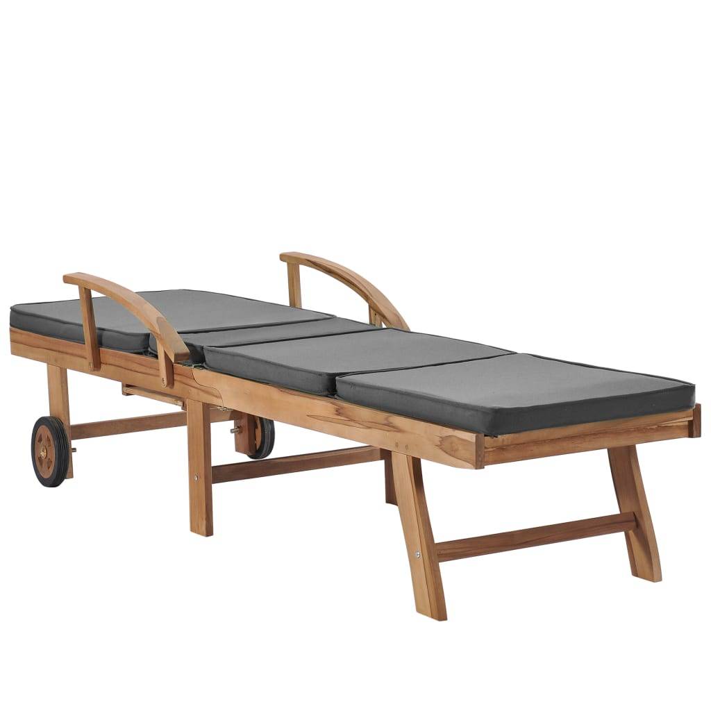 Helloshop26 - Lot de deux chaises longues 195 cm et coussins bois de teck solide gris foncé - Image 6