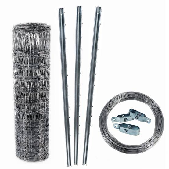 100 m clôture de protection , clôture forestière, clôture de pâturage grillage noué 100/8/15 + poteaux + fil de tension - Image 1