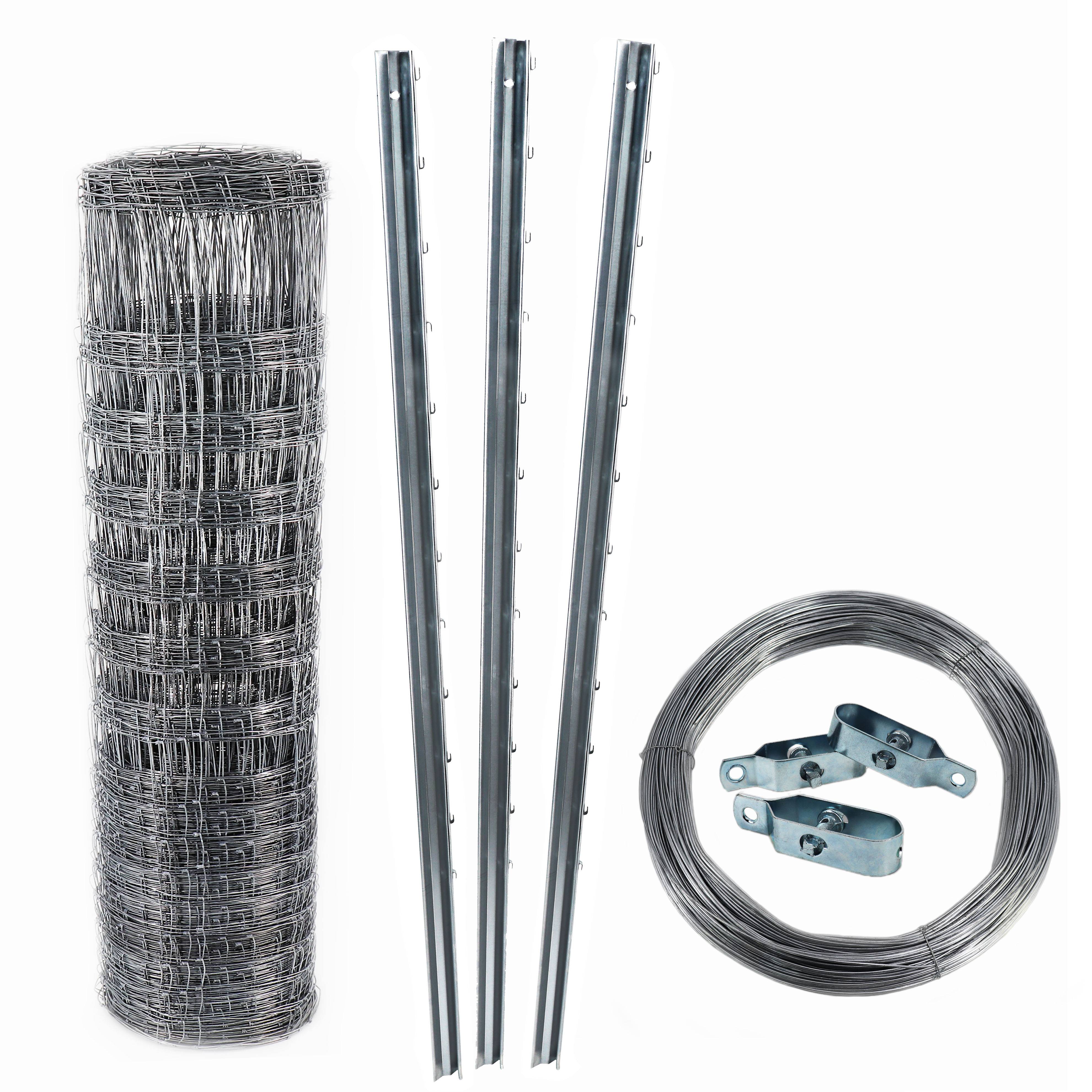 100 m clôture de protection , clôture forestière, clôture de pâturage grillage noué 100/8/15 + poteaux + fil de tension - Image 1