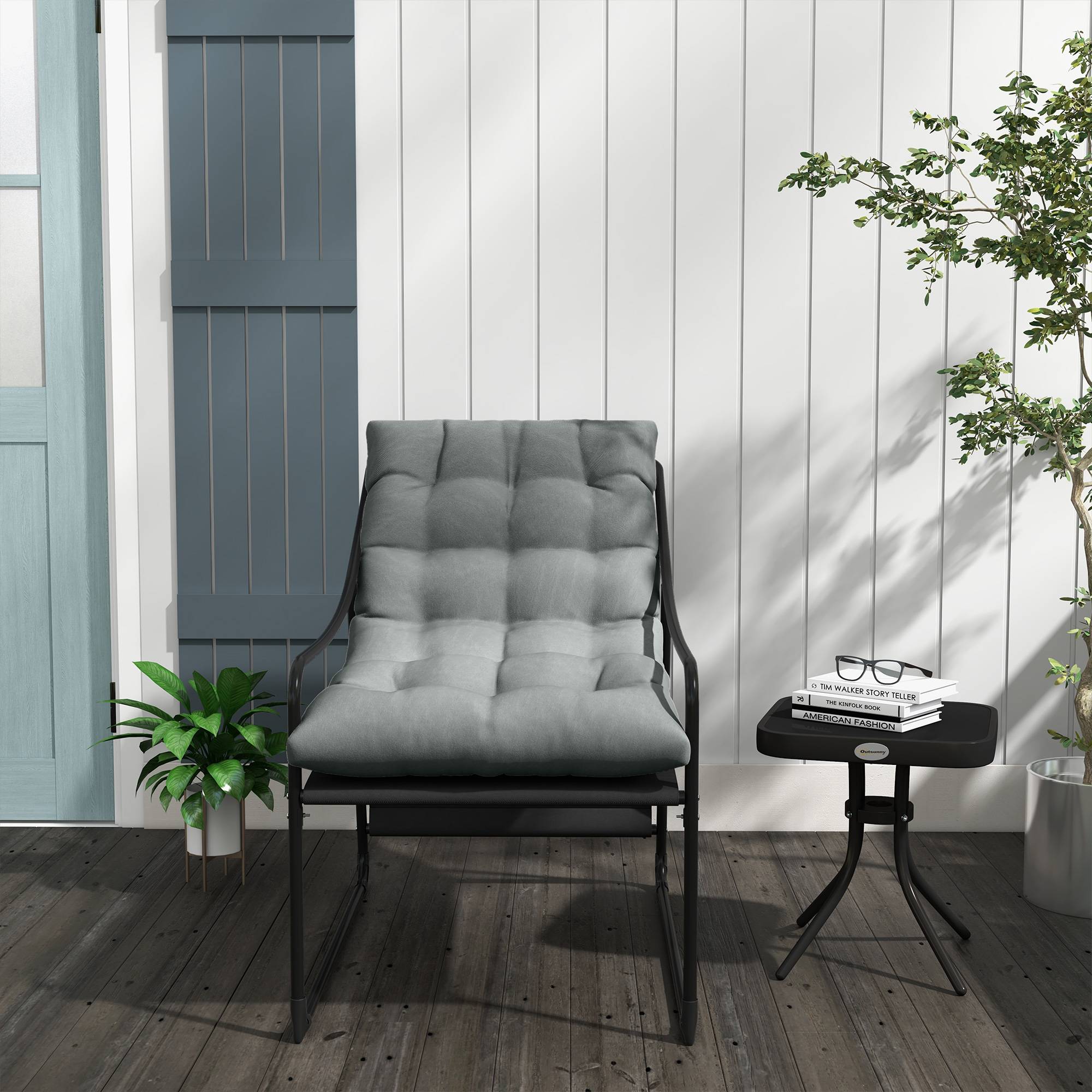 Fauteuil de jardin acier gris noir 62 x 110 x 88 cm - PANGIVO - Image 8