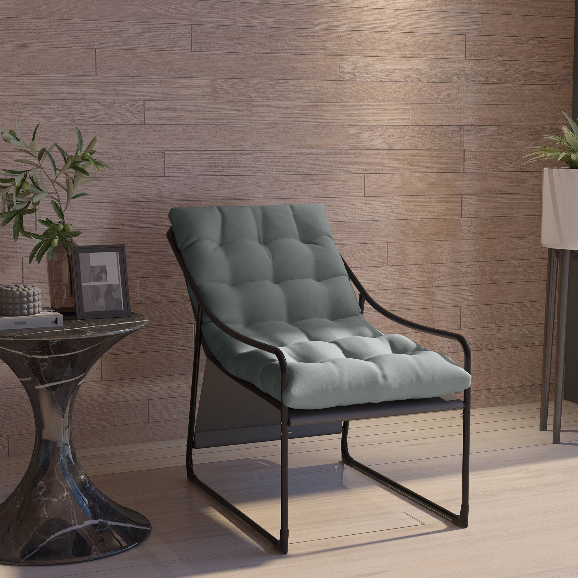 Fauteuil de jardin acier gris noir 62 x 110 x 88 cm - PANGIVO - Image 4